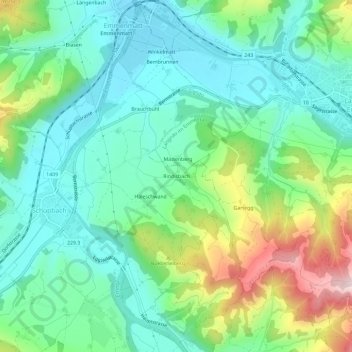 Topografisk kort Rindisbach, højde, terræn