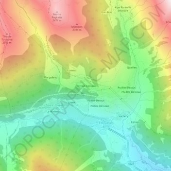 Topografisk kort Éternod-Dessous, højde, terræn