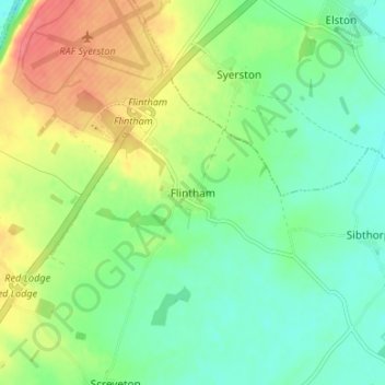 Topografisk kort Flintham, højde, terræn