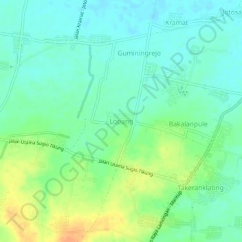 Topografisk kort Lopang, højde, terræn