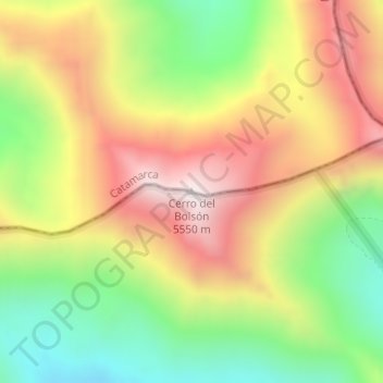 Topografisk kort Cerro del Bolsón, højde, terræn