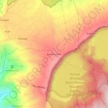 Topografisk kort Asahmunduk, højde, terræn