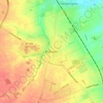 Topografisk kort Branston, højde, terræn