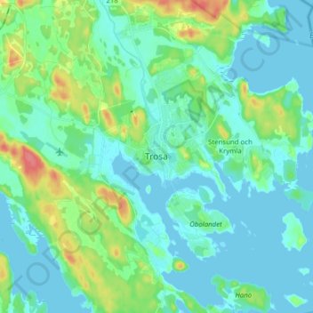 Topografisk kort Trosa, højde, terræn