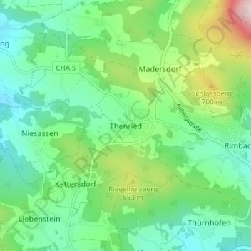 Topografisk kort Thenried, højde, terræn