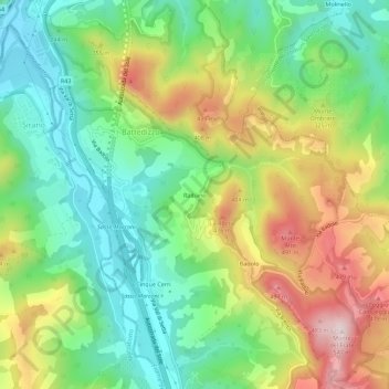 Topografisk kort Raibano, højde, terræn