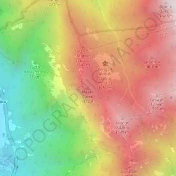 Topografisk kort Monte Cucco, højde, terræn