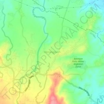 Topografisk kort Weninggalih, højde, terræn
