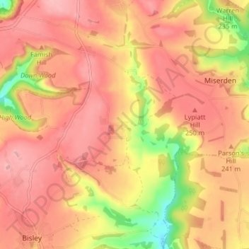 Topografisk kort Througham, højde, terræn