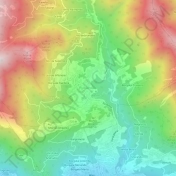 Topografisk kort Borgata Bugnone, højde, terræn