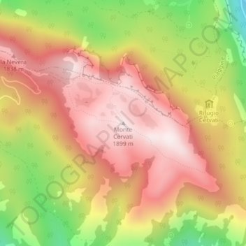 Topografisk kort Monte Cervati, højde, terræn