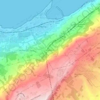 Topografisk kort Longobardi, højde, terræn