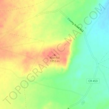 Topografisk kort Red Hill, højde, terræn
