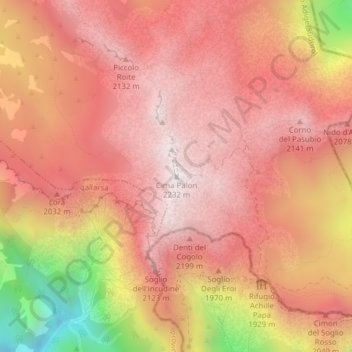 Topografisk kort Cima Palon, højde, terræn