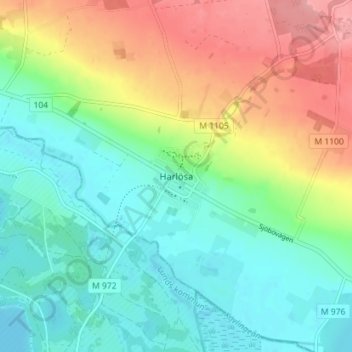 Topografisk kort Harlösa, højde, terræn