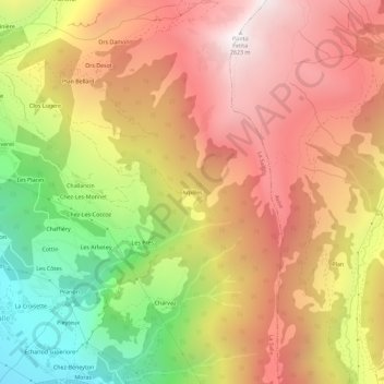 Topografisk kort Arpilles, højde, terræn