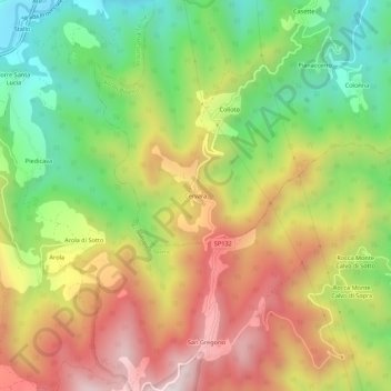 Topografisk kort Cervara, højde, terræn
