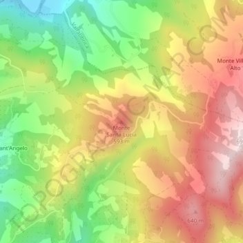 Topografisk kort Monte Santa Lucia, højde, terræn