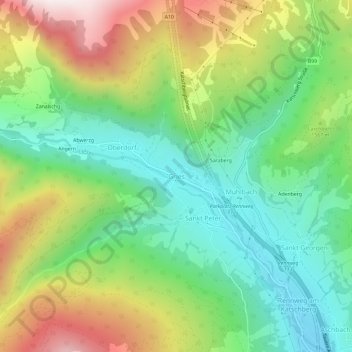 Topografisk kort Gries, højde, terræn