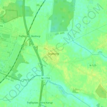Topografisk kort Skottorp, højde, terræn