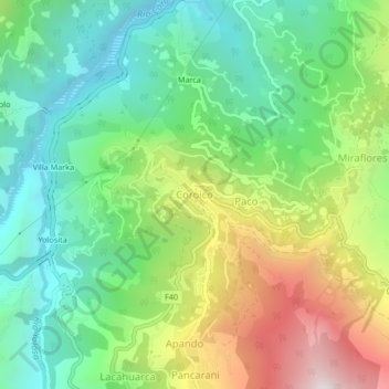 Topografisk kort Coroico, højde, terræn