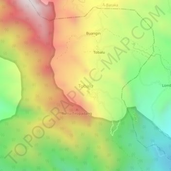 Topografisk kort Tobalu, højde, terræn