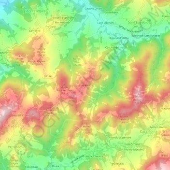 Topografisk kort Zuccarello, højde, terræn