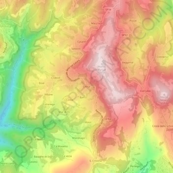 Topografisk kort Cerna, højde, terræn