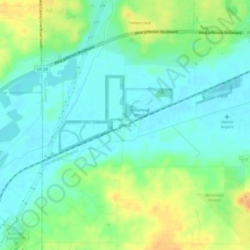 Topografisk kort Aboite, højde, terræn