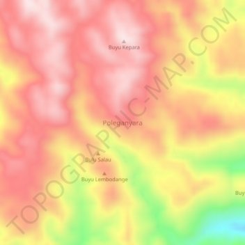 Topografisk kort Poleganyara, højde, terræn