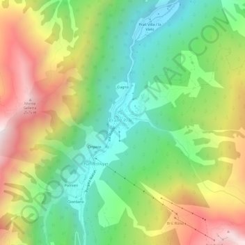 Topografisk kort Ghigo di Prali, højde, terræn