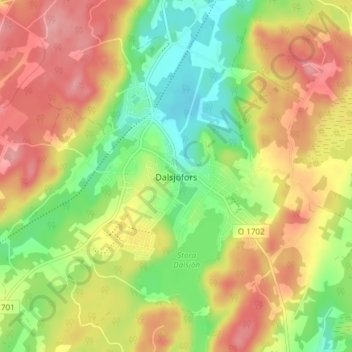 Topografisk kort Dalsjöfors, højde, terræn