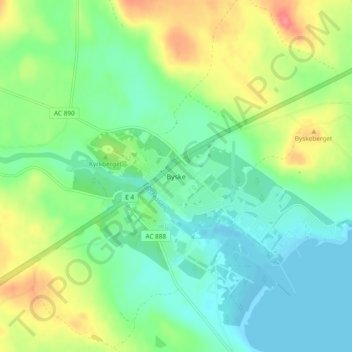 Topografisk kort Byske, højde, terræn