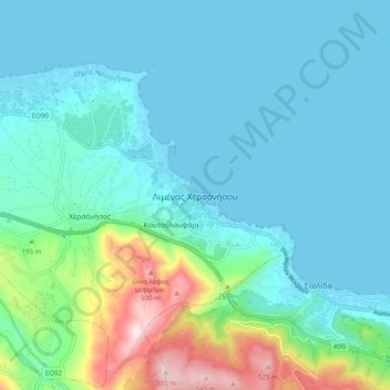 Topografisk kort Limenas Chersonisou, højde, terræn