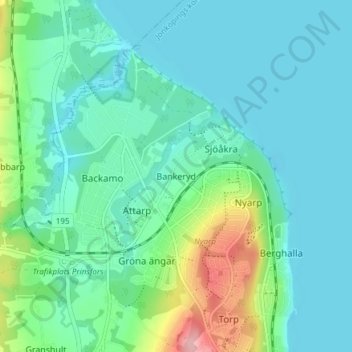Topografisk kort Bankeryd, højde, terræn
