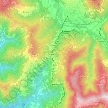 Topografisk kort Crocetta d'Orero, højde, terræn