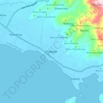 Topografisk kort Polewali, højde, terræn