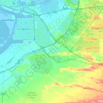 Topografisk kort AL MAFRAQ, højde, terræn