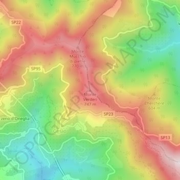Topografisk kort Monte Verderi, højde, terræn
