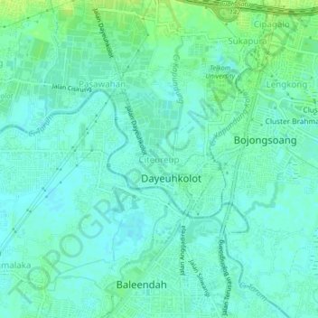 Topografisk kort Citeureup, højde, terræn