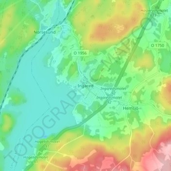 Topografisk kort Ingared, højde, terræn