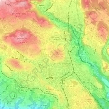 Topografisk kort Biumo Superiore, højde, terræn