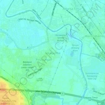 Topografisk kort Telukjambe, højde, terræn