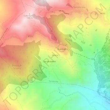 Topografisk kort Aruccia, højde, terræn