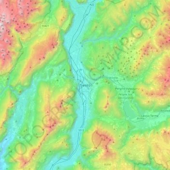 Topografisk kort Trento, højde, terræn