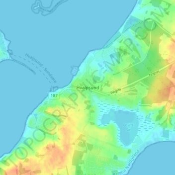 Topografisk kort Hvalpsund, højde, terræn