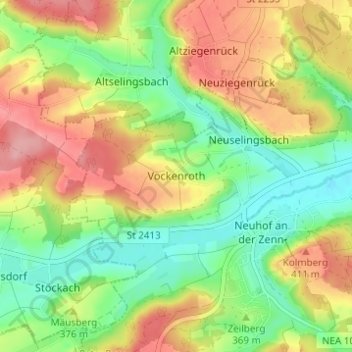 Topografisk kort Vockenroth, højde, terræn