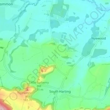 Topografisk kort West Harting, højde, terræn