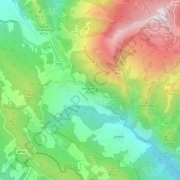 Topografisk kort Serravalle di Carda, højde, terræn