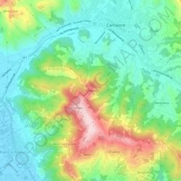 Topografisk kort Pedona, højde, terræn